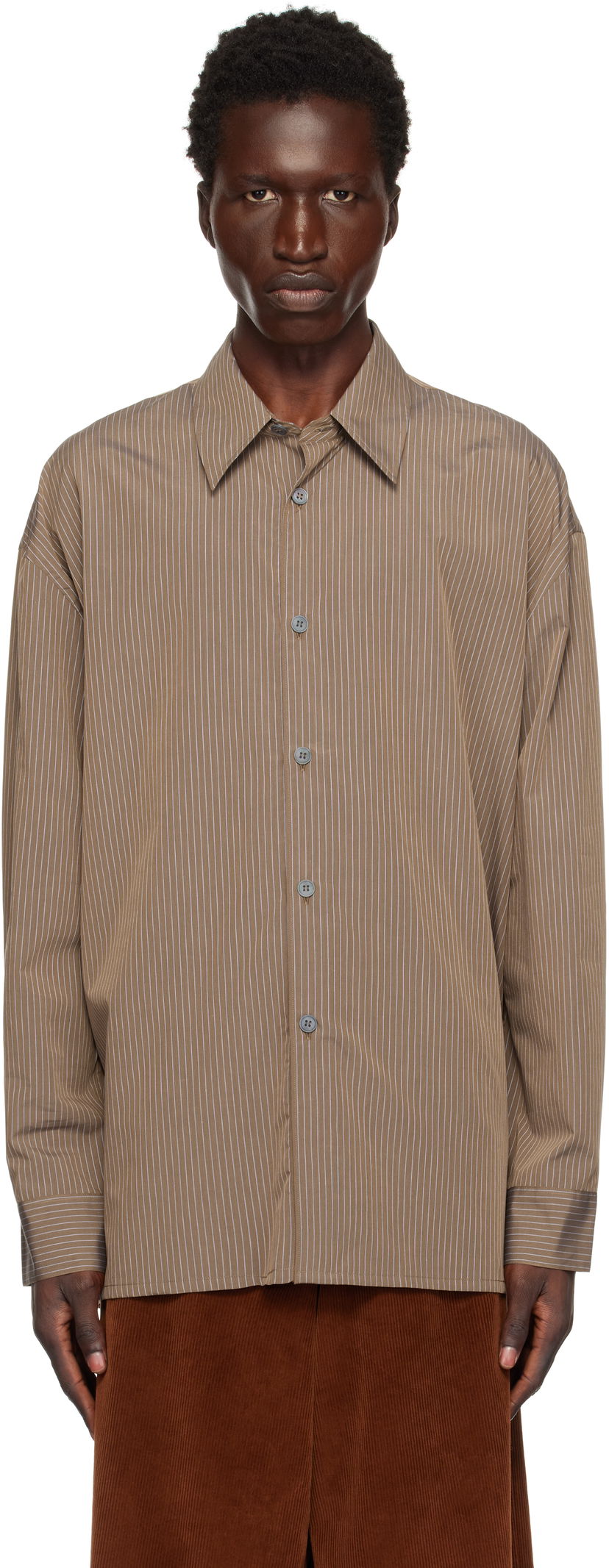 Paita Studio Nicholson Studio Nicholson Pinstripe Shirt Ruskea | STRIKE SNM - 1164