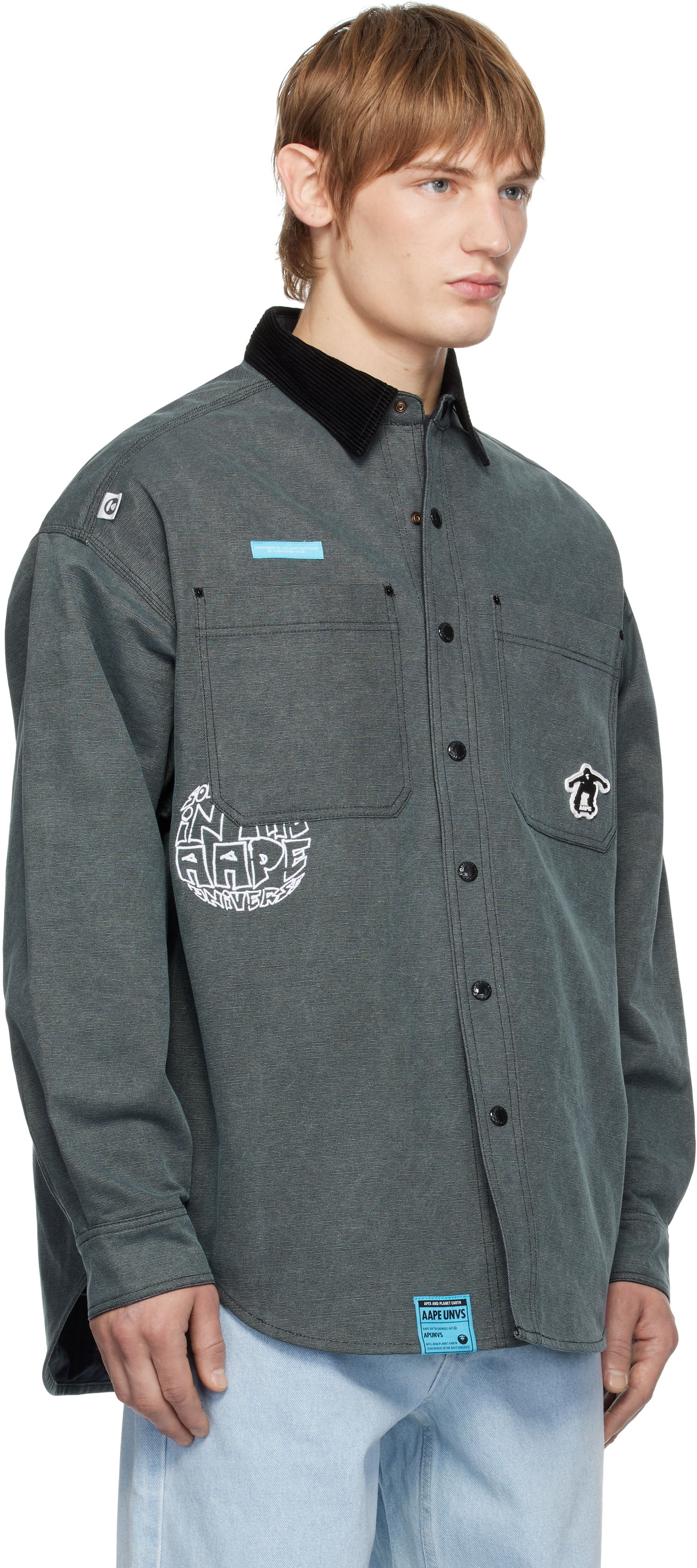 Paita AAPE by A Bathing Ape AAPE by A Bathing Ape Reversible Logo Button Down Shirt Harmaa | AAPSTM8502XXNBKL, 1