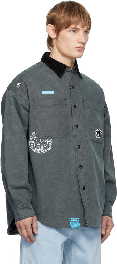Paita AAPE by A Bathing Ape AAPE by A Bathing Ape Reversible Logo Button Down Shirt Harmaa | AAPSTM8502XXNBKL, 1
