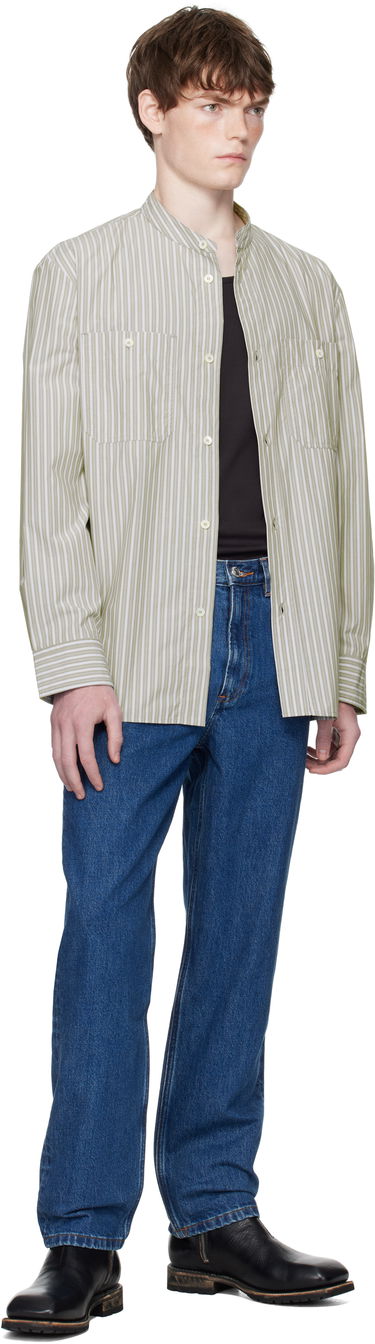 Paita A.P.C. A.P.C. Theon Striped Band Collar Shirt Vihreä | COHJJ-H12631, 3