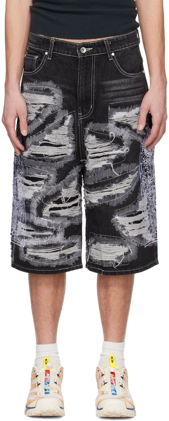 Shortsit Who Decides War Who Decides War Embroidered Denim Shorts Musta | 1120640002SS24