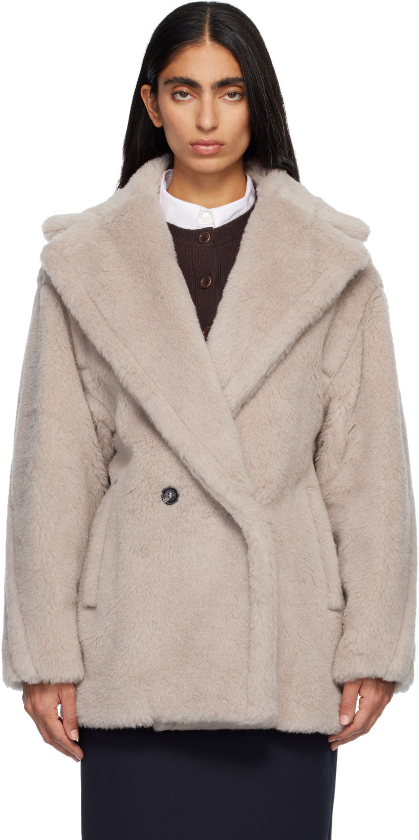 Takit Max Mara Olga Plush Double-Breasted Coat Beige | 2521086032600