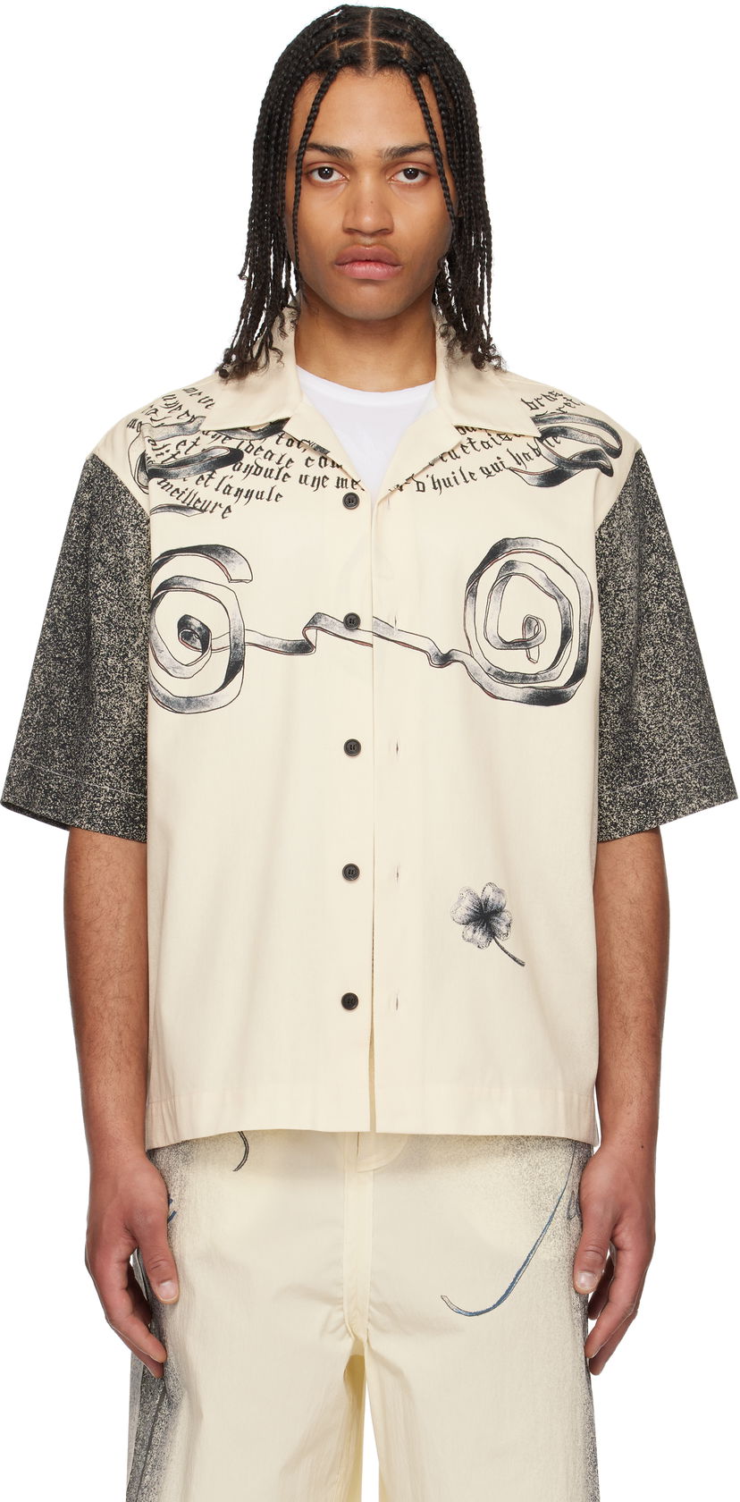 Paita Jean Paul Gaultier Jean Paul Gaultier 'The Multi-Tattoo' Print Bowling Shirt Beige | 25/34-U-CH098-D504-030030