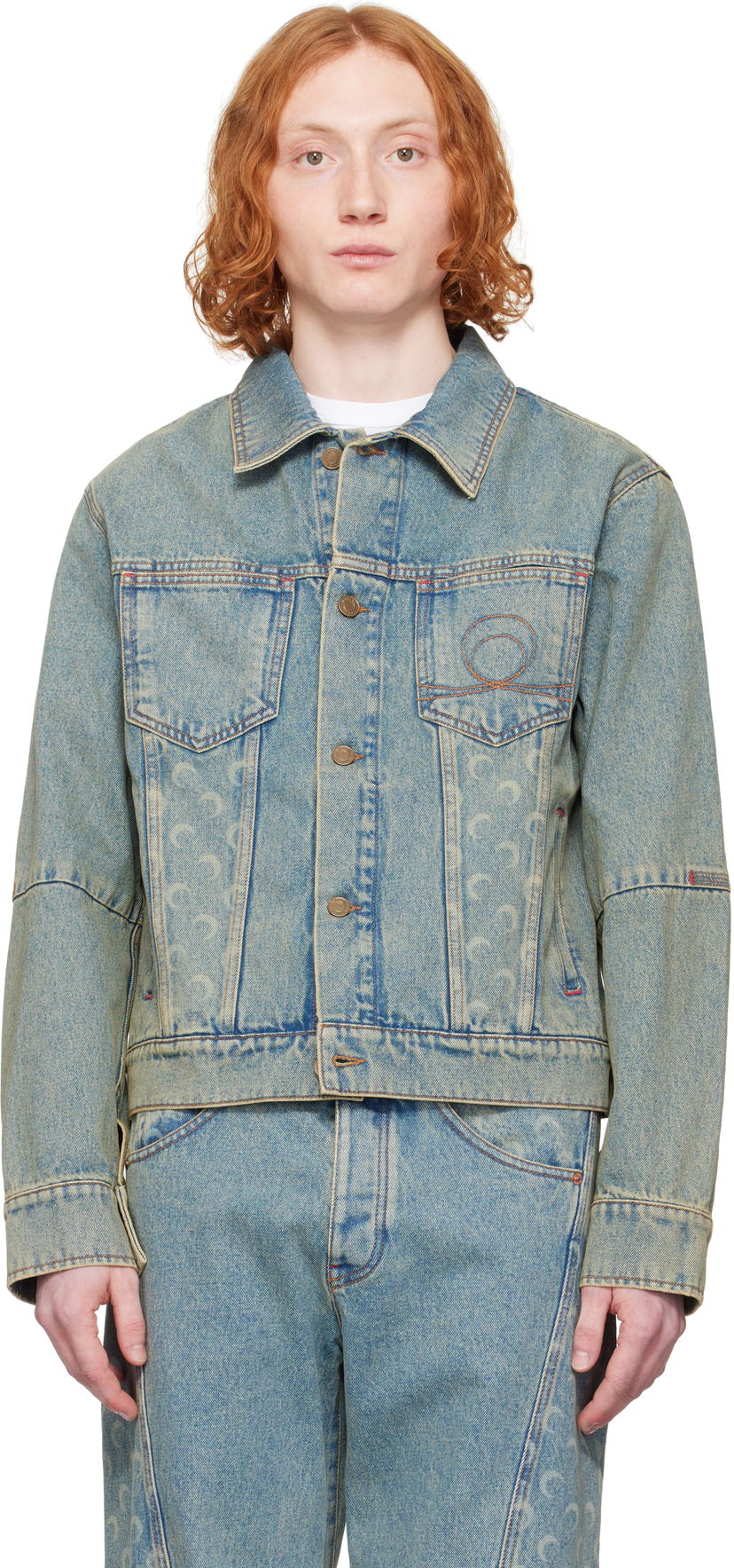 Takki Marine Serre Marine Serre Moon Laser Denim Trucker Jacket Sininen | MJA063A CDEN0003