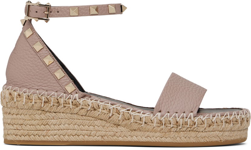 Kengänhoito Valentino Valentino Garavani Double Rockstud Espadrille Wedge Sandals Vaaleanpunainen | 6W2S0HB1VTO