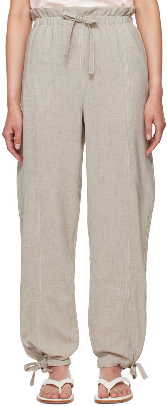 Housut GANNI Beige Elasticated Waist Trousers Harmaa | F9217