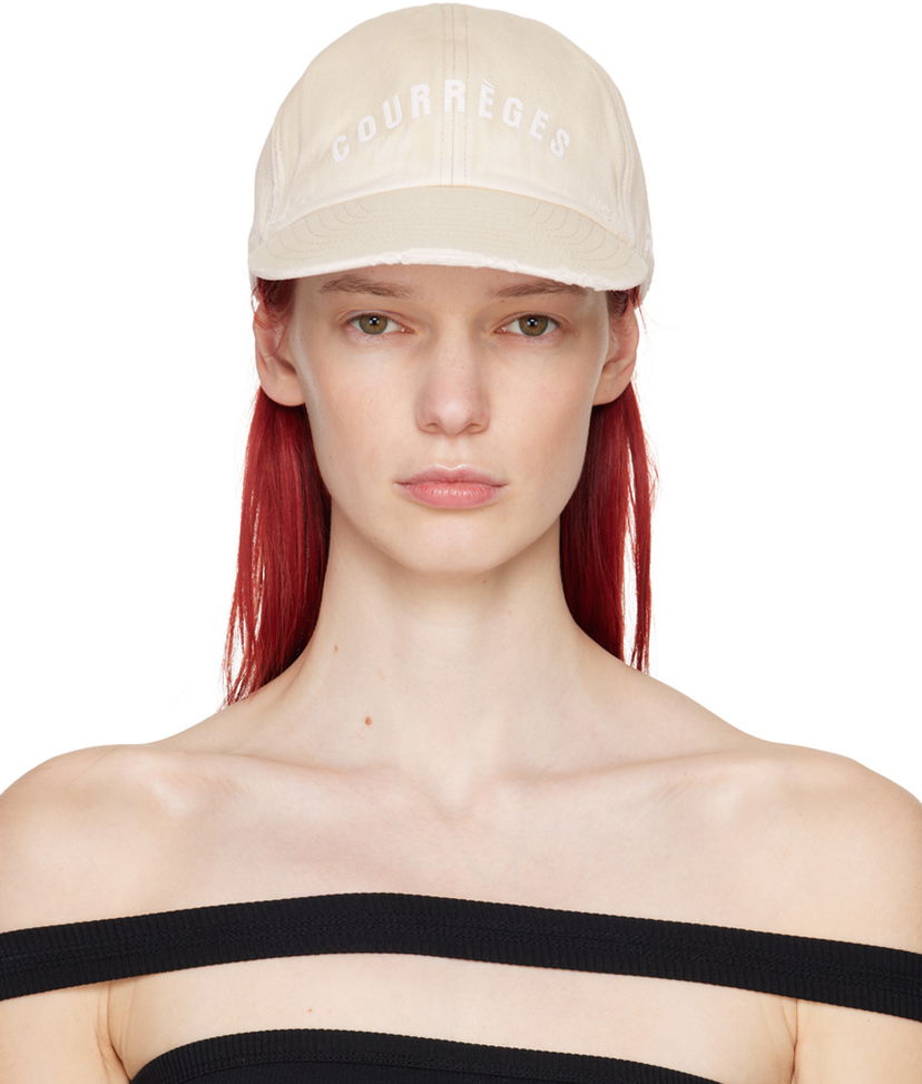 Korkki Courrèges Courrèges Embroidered Washed Cap Beige | 124ACT031CO0024
