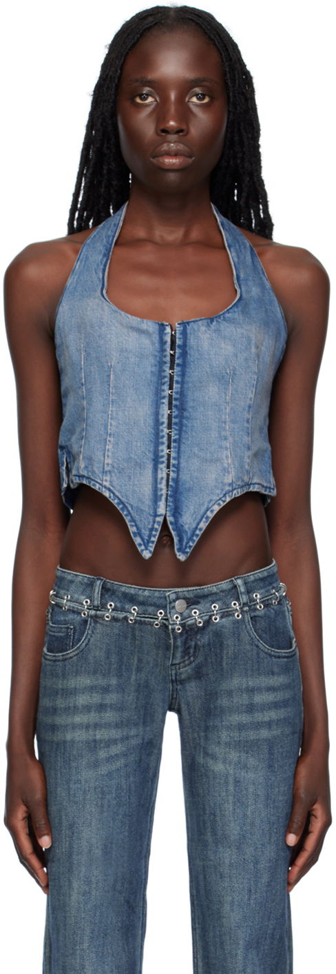 Tankkitoppi Miaou Miaou Dani Denim Halter Corset Top Sininen | 7077SD4ECH
