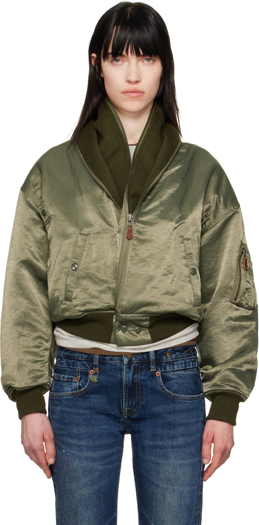 Bomber-takki R13 R13 Zip Collar Flight Bomber Jacket Vihreä | R13WR346-R447B