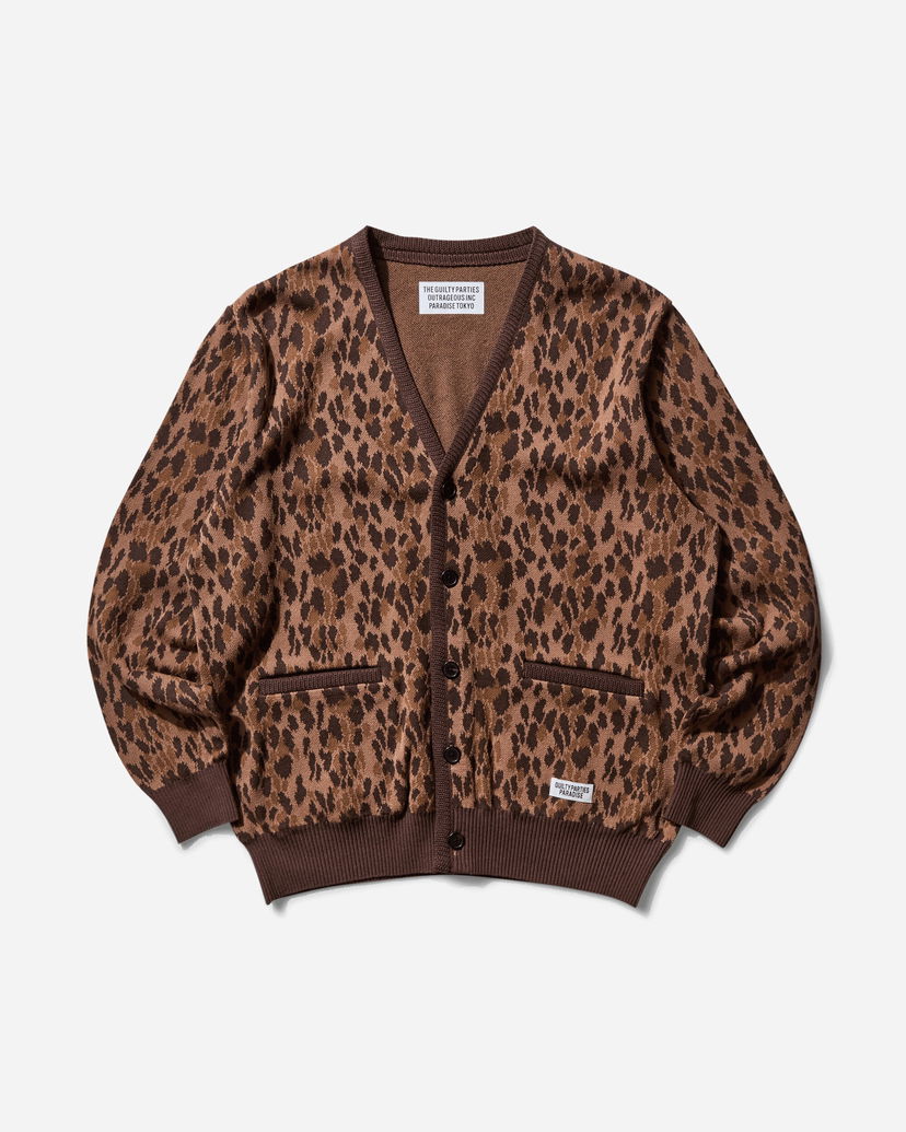 Villapaita WACKO MARIA Leopard Jacquard Cardigan Type-2 Ruskea | 25SSE-WMK-KN06 BROWN