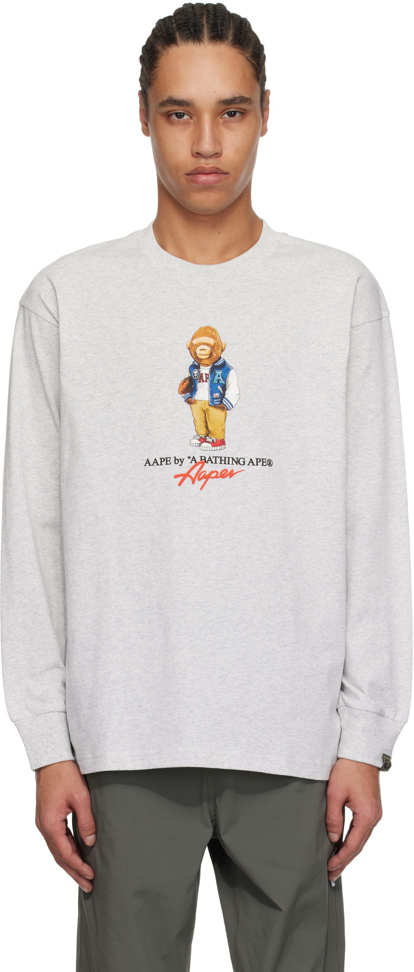 T-paita AAPE by A Bathing Ape AAPE by A Bathing Ape 'AAPE Theme AAPER' Long Sleeve T-Shirt Harmaa | AAPLTM1610XXNWH2