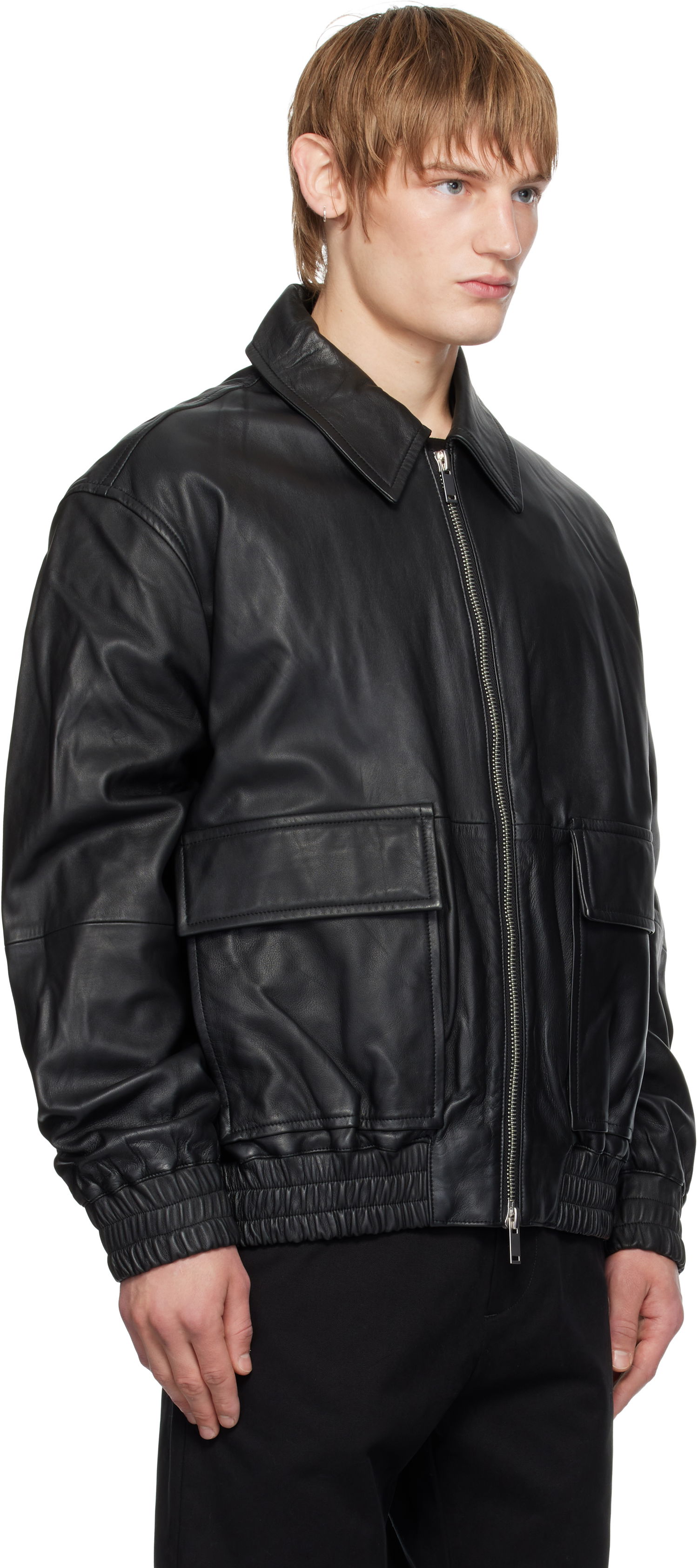 Bomber-takki Studio Nicholson Studio Nicholson Piston Leather Jacket Musta | PISTON SNM - 1115, 1