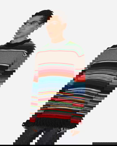 Villapaita Junya Watanabe Fringe Striped Crewneck Sweater Monivärinen | WJ-N009-W22  1, 2