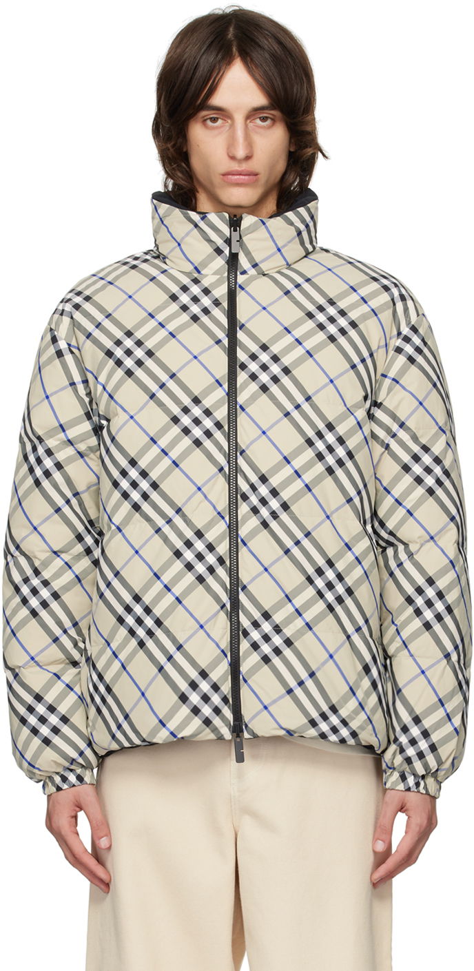 Takki Burberry Beige Check Reversible Down Jacket Harmaa | 8096096