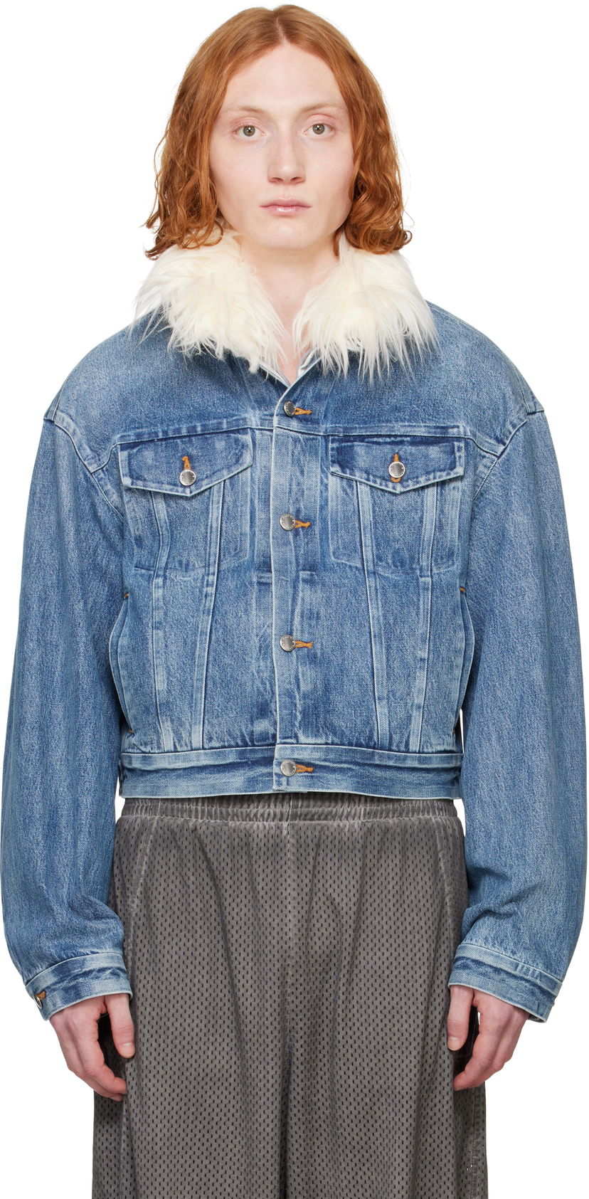 Takki Alexander Wang Alexander Wang Rounded Trucker Denim Jacket with Faux Fur Collar Sininen | 6WC1252066