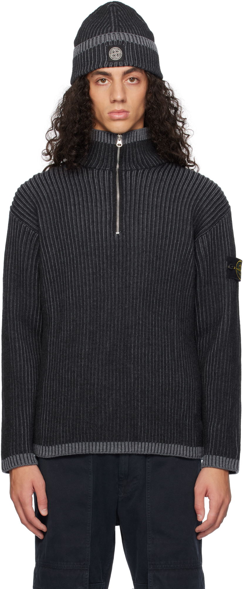 Villapaita Stone Island Stone Island Vanisé Full Rib RWS Wool Quarter-Zip Sweater Musta | 8115516C1