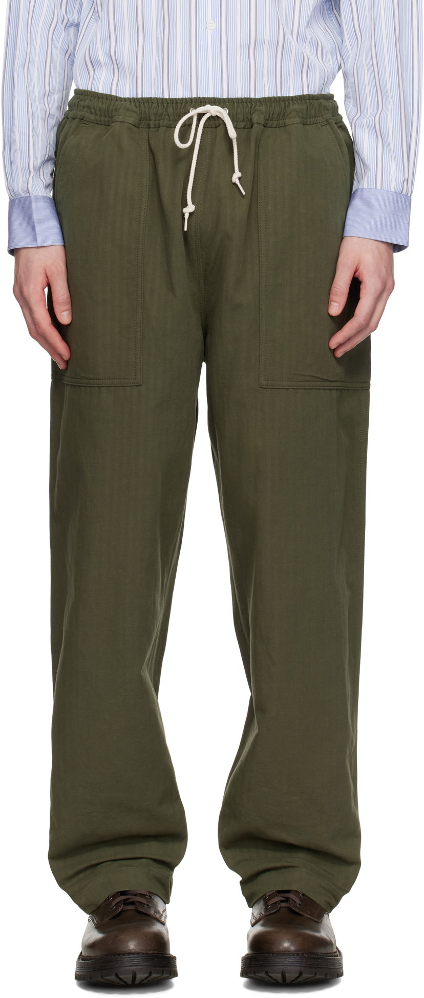 Cargo housut Comme des Garçons Comme des Garçons Homme Linen Herringbone Drawstring Trousers Vihreä | HO-P019-051