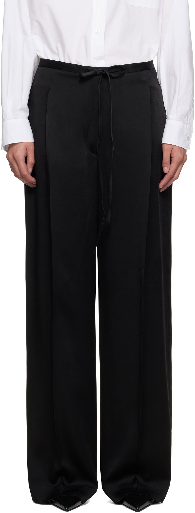 Housut Róhe Relaxed Drawstring Satin Trousers Musta | 416-30-125