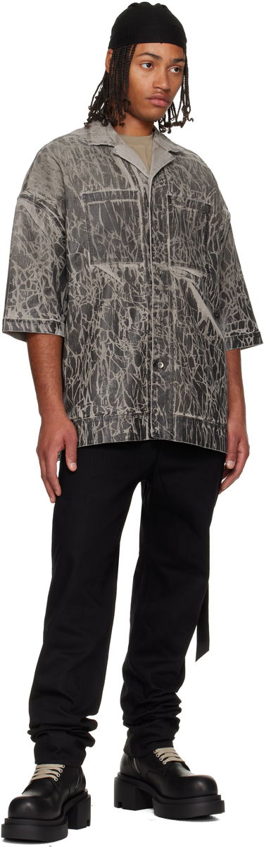 Paita Rick Owens DRKSHDW Concordians Magnum Tommy Short-Sleeve Patterned Denim Shirt Harmaa | DU02E7294 SDWF, 3