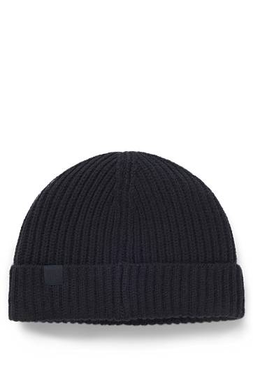 Pipo BOSS BECKHAM x BOSS ribbed beanie hat in virgin wool and cashmere Musta | 50552850