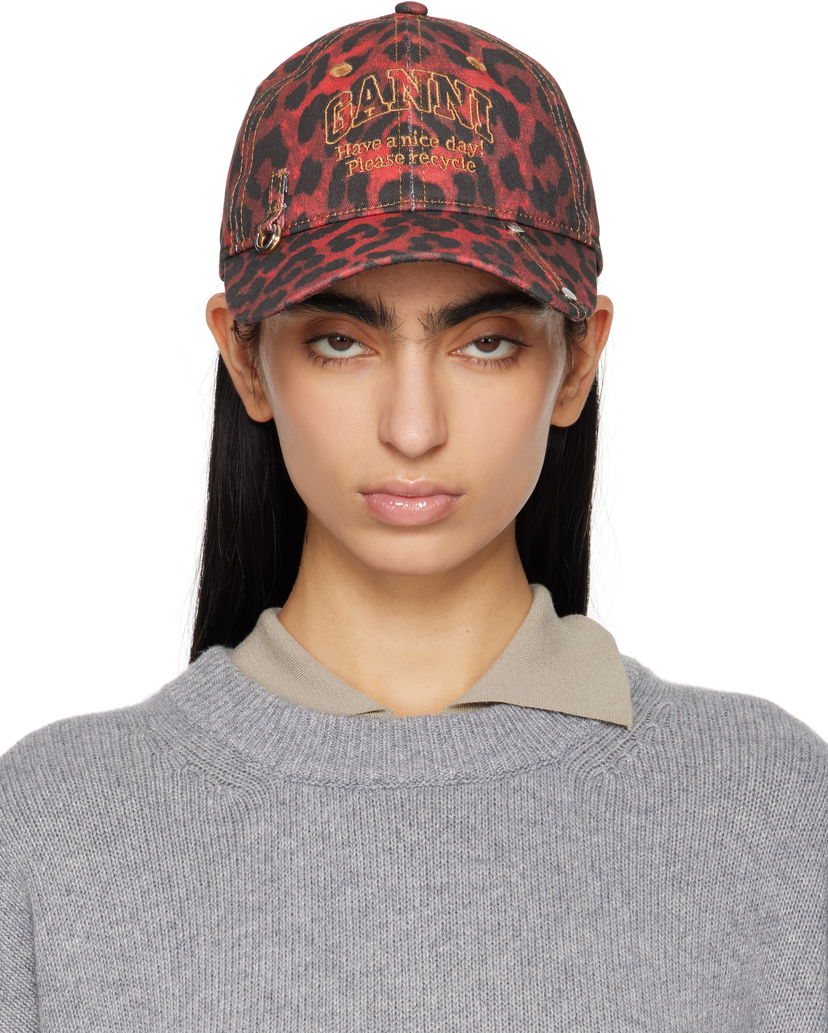 Korkki GANNI GANNI Leopard Print Baseball Cap Punainen | A6640