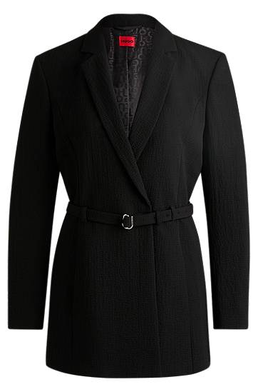 Takki BOSS Seersucker Blazer with Buckled Belt Musta | 50537559