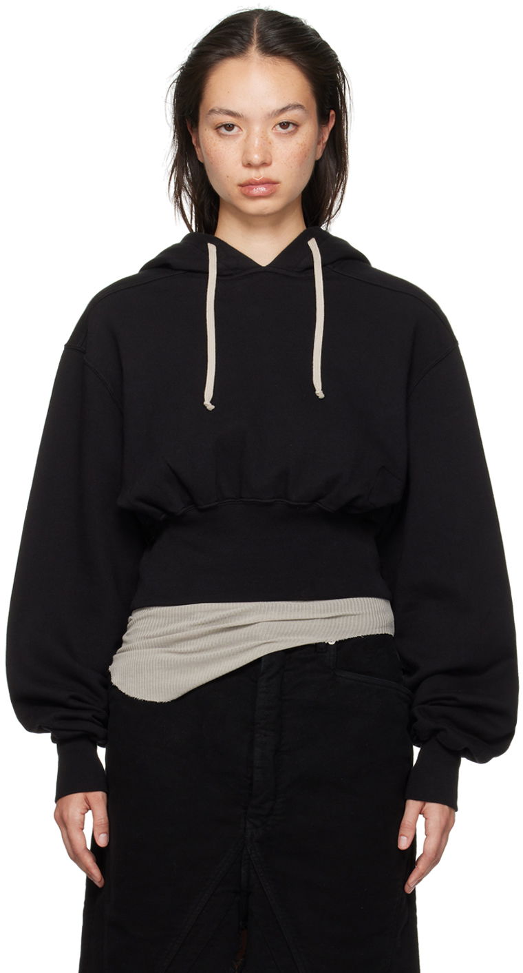 Huppari Rick Owens Porterville Tatlin Cropped Hoodie Musta | DS02D2220 FP