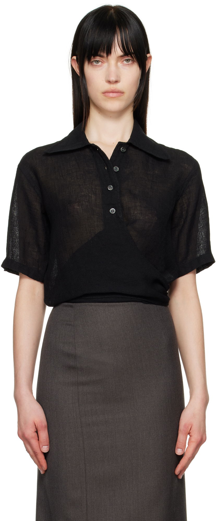 Poolopaita OUR LEGACY Our Legacy Nannas Linen Polo Shirt Musta | W2252NB