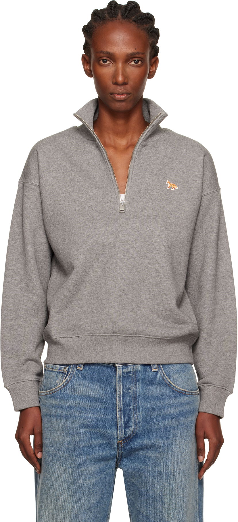 Huppari MAISON KITSUNÉ Maison Kitsuné Half Zip Baby Fox Patch Sweatshirt Harmaa | PW00308KM0341