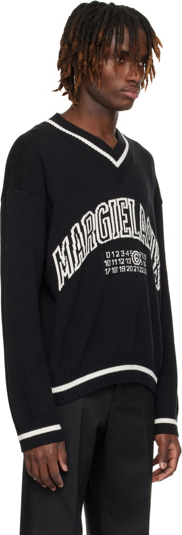 Villapaita Maison Margiela MM6 Maison Margiela V-Neck Varsity Sweater Musta | SH0HN0002 M13085, 1