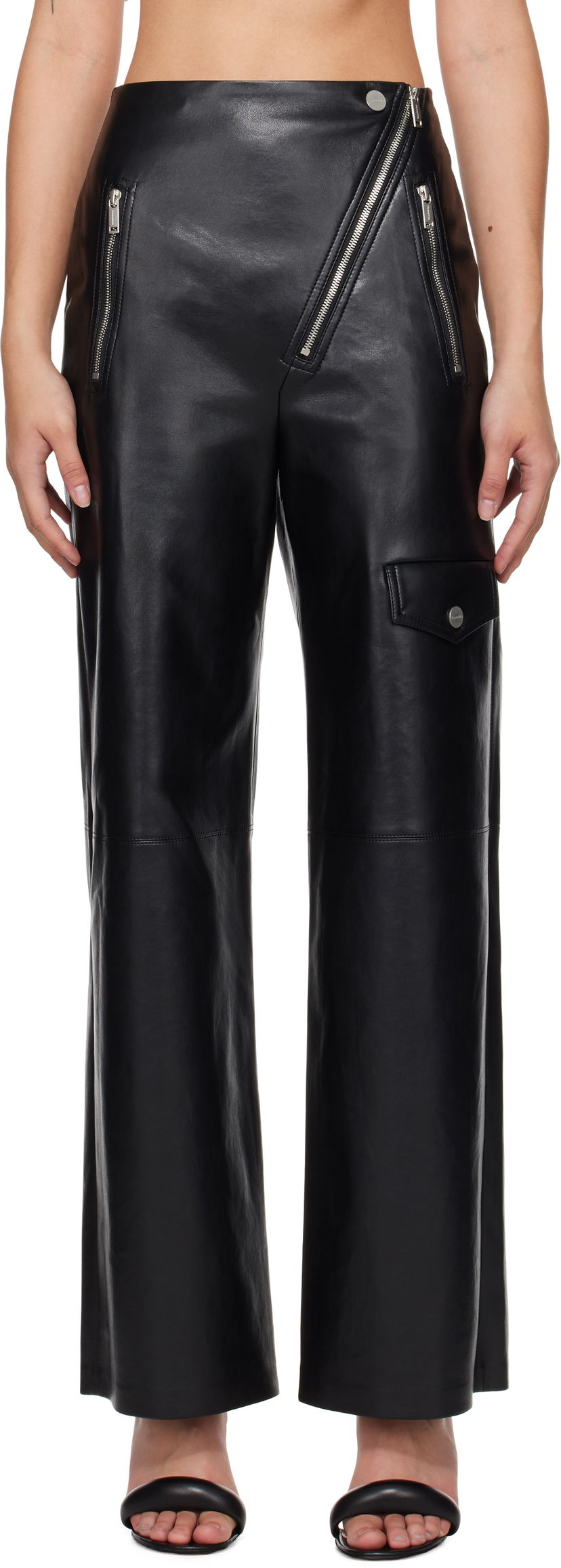 Housut Nanushka Leather Pants With Asymmetrical Zipper Musta | NW24FWPA45300