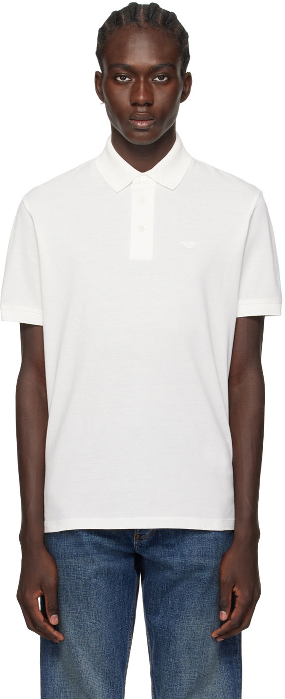 Poolopaita Emporio Armani Embroidered Polo "Off-White" Valkoinen | 3D1FF2 1JTKZ