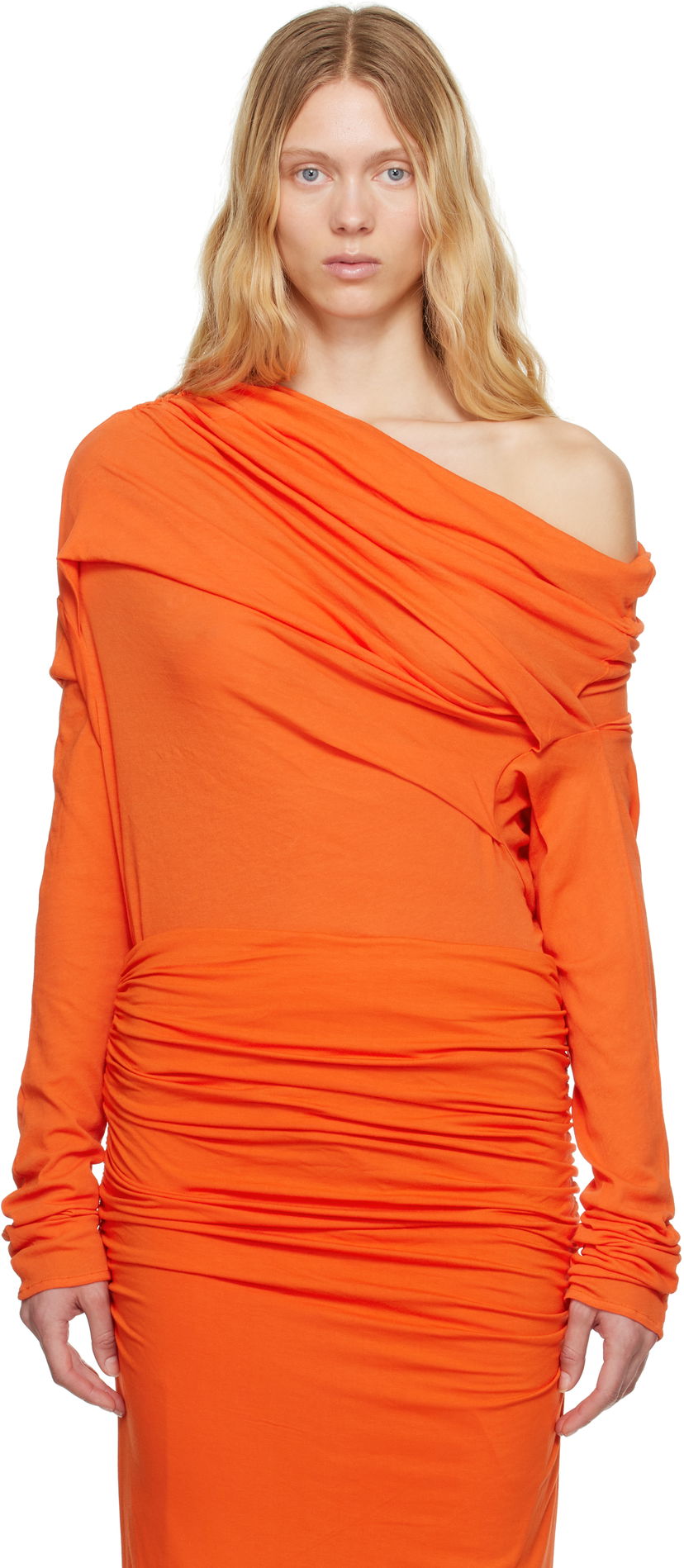 Mekko Entire Studios Entire Studios Draped One-Shoulder Ruched Dress Oranssi | ESW-S25-8013-KO