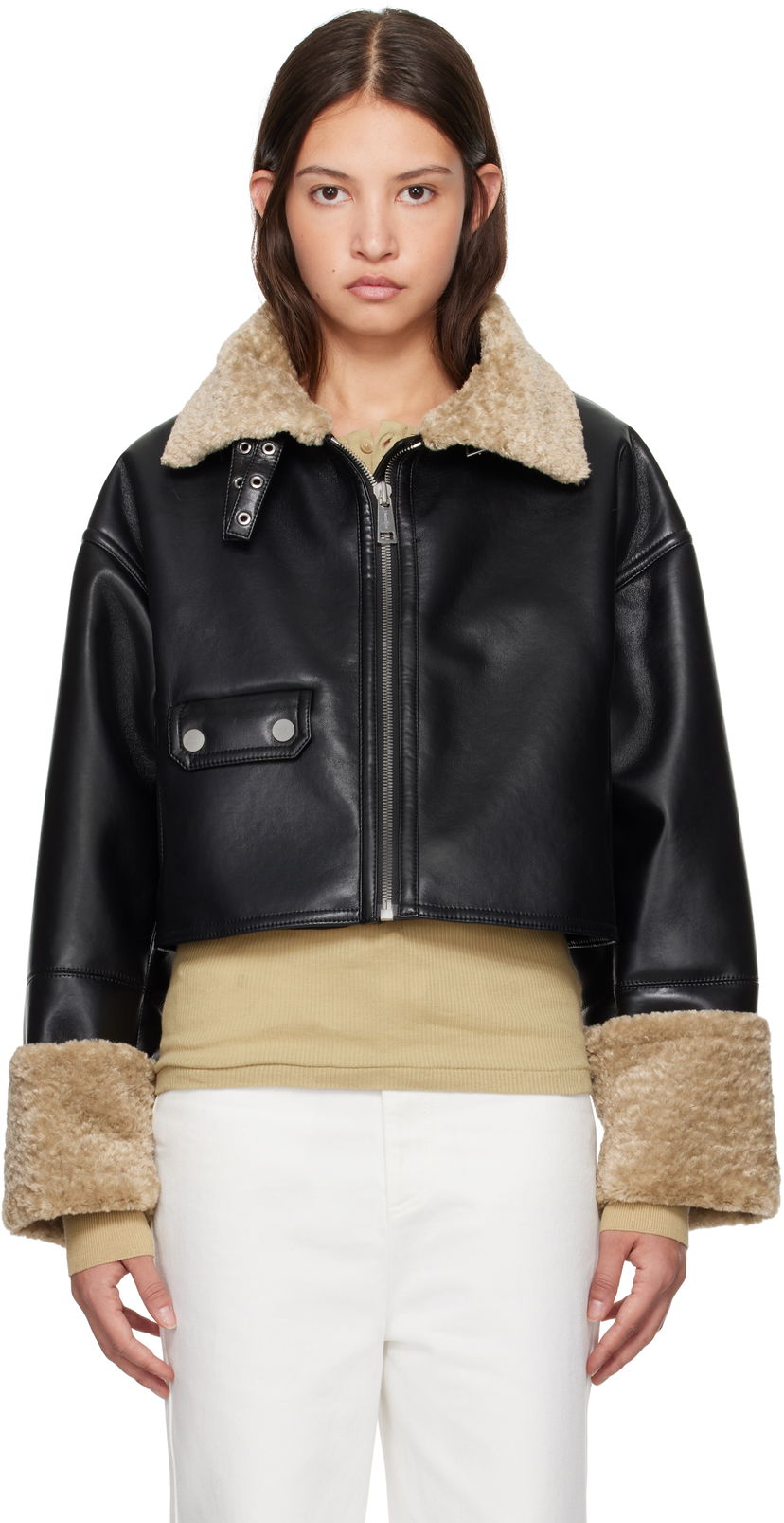 Takki Nanushka Faux Leather Cropped Jacket Musta | NW24FWOW38170