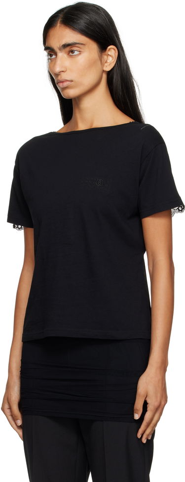 T-paita Maison Margiela MM6 Maison Margiela Jersey & Lace Peplum T-Shirt Musta | S52NC0353 M20048, 3