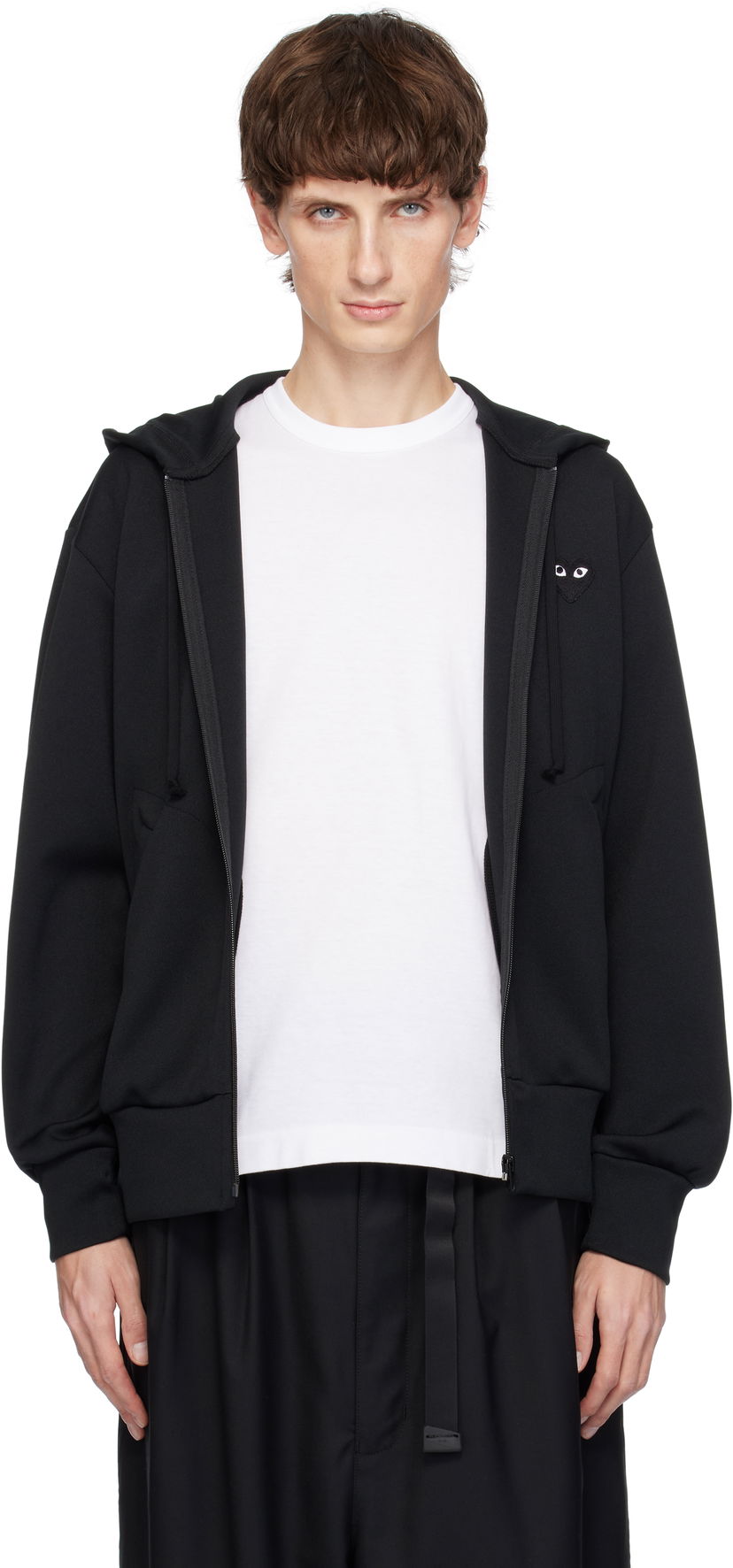 Huppari Comme des Garçons Zip Hoodie with Big Heart Print Musta | AX-T254-051