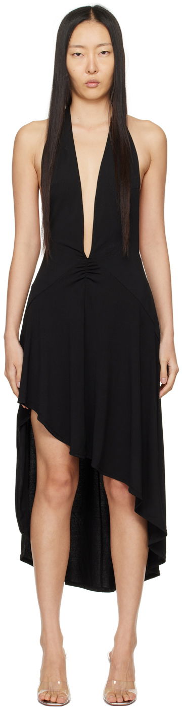 Mekko Miaou Miaou Elena Halter Asymmetrical Midi Dress Musta | 5044VISBLK