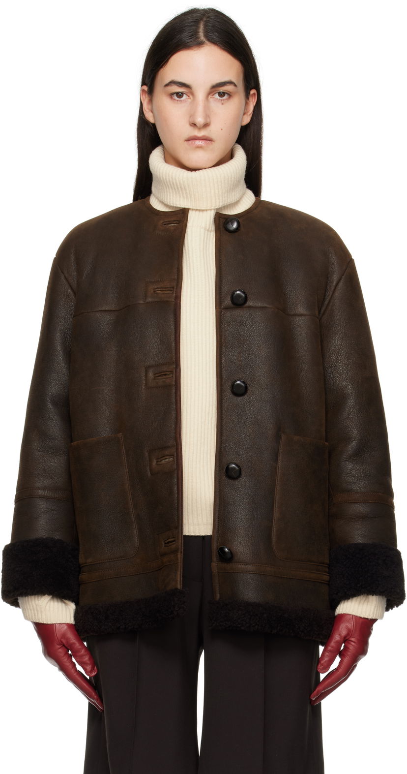 Takki Max Mara Weekend Max Mara Shearling Jacket Ruskea | 2425416013600
