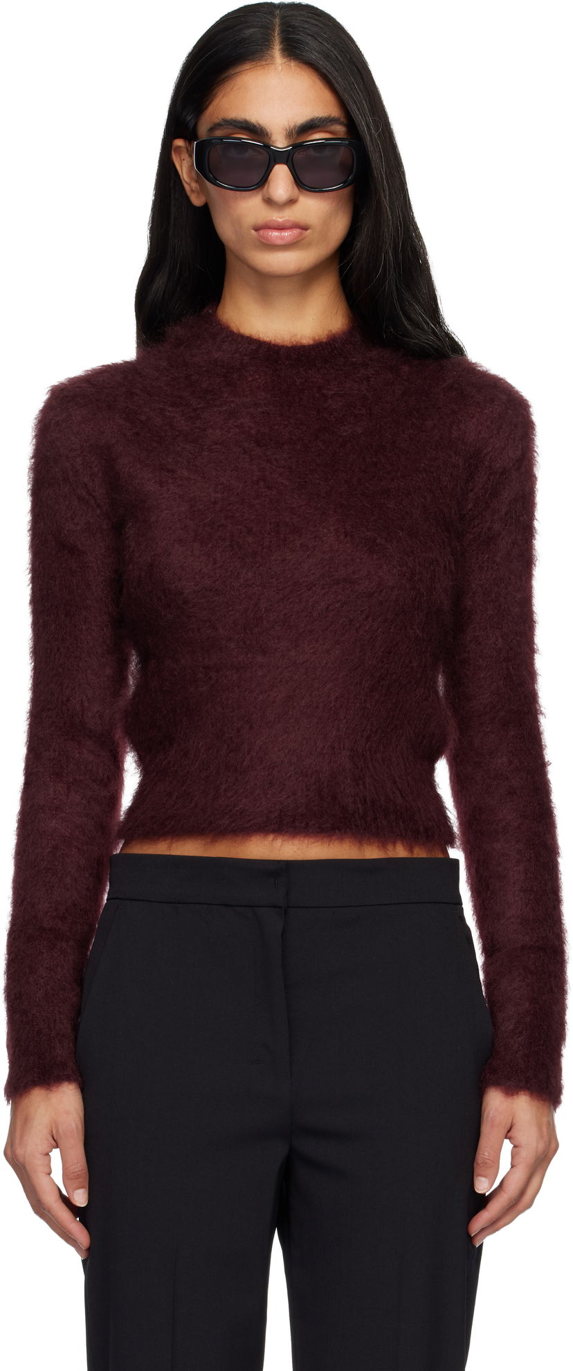 Villapaita Max Mara Max Mara Adatti Fuzzy Cropped Mock-Neck Sweater Burgundia | 2521366263600