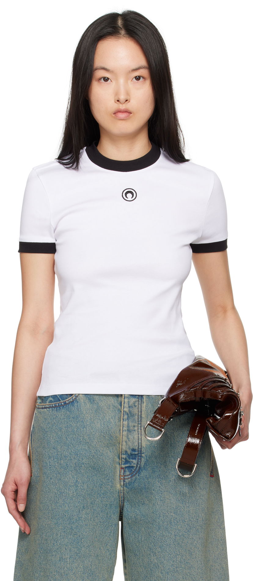 T-paita Marine Serre Marine Serre Moon Logo Fitted Jersey T-Shirt Valkoinen | MTT088B CJER0008