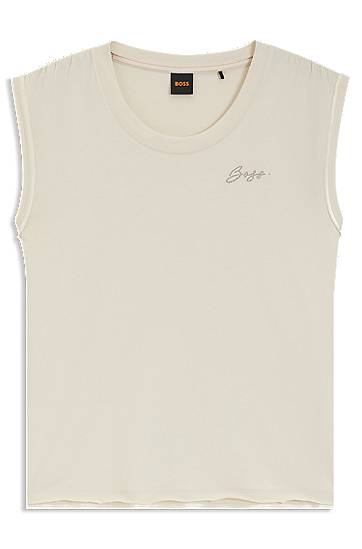 Tankkitoppi BOSS BOSS Cotton-Jersey Sleeveless Top with Logo Beige | 50545521
