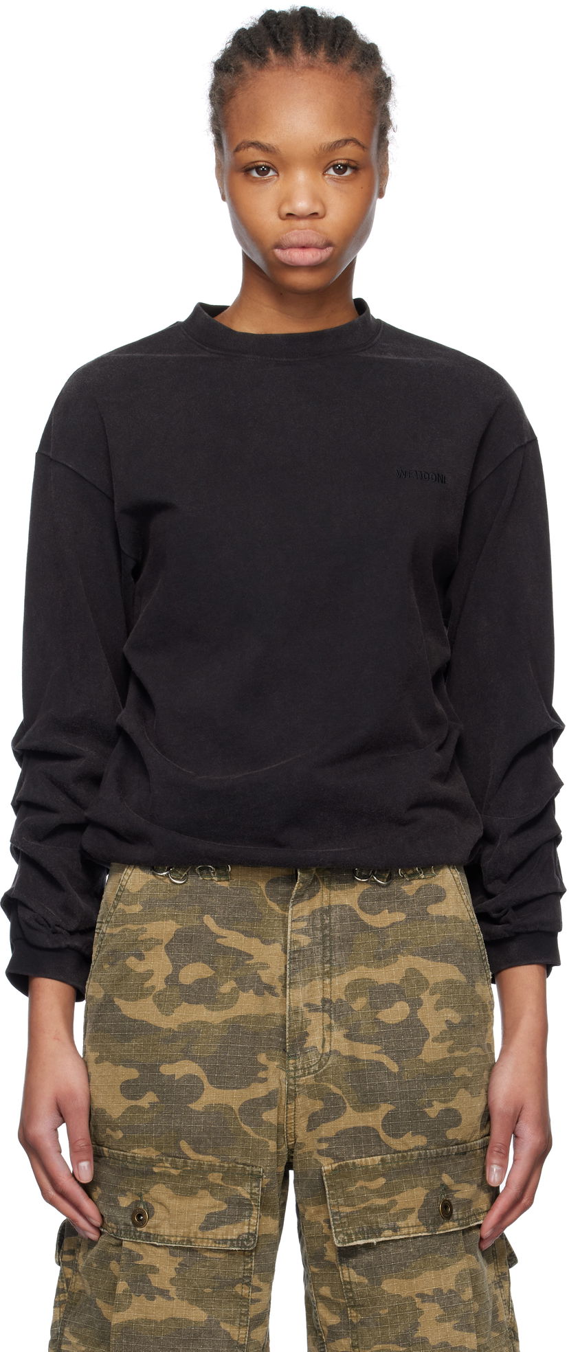 T-paita We11done We11done Wrinkled Long Sleeve T-Shirt Musta | WD-TT0-25-775-U-BK