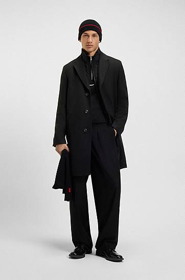 Takit BOSS Single-breasted wool-blend coat with quilted inner vest Musta | 50546546, 1