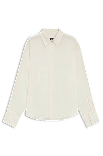 Paita BOSS Relaxed-fit Blouse in Sand-Washed Silk Valkoinen | 50551961