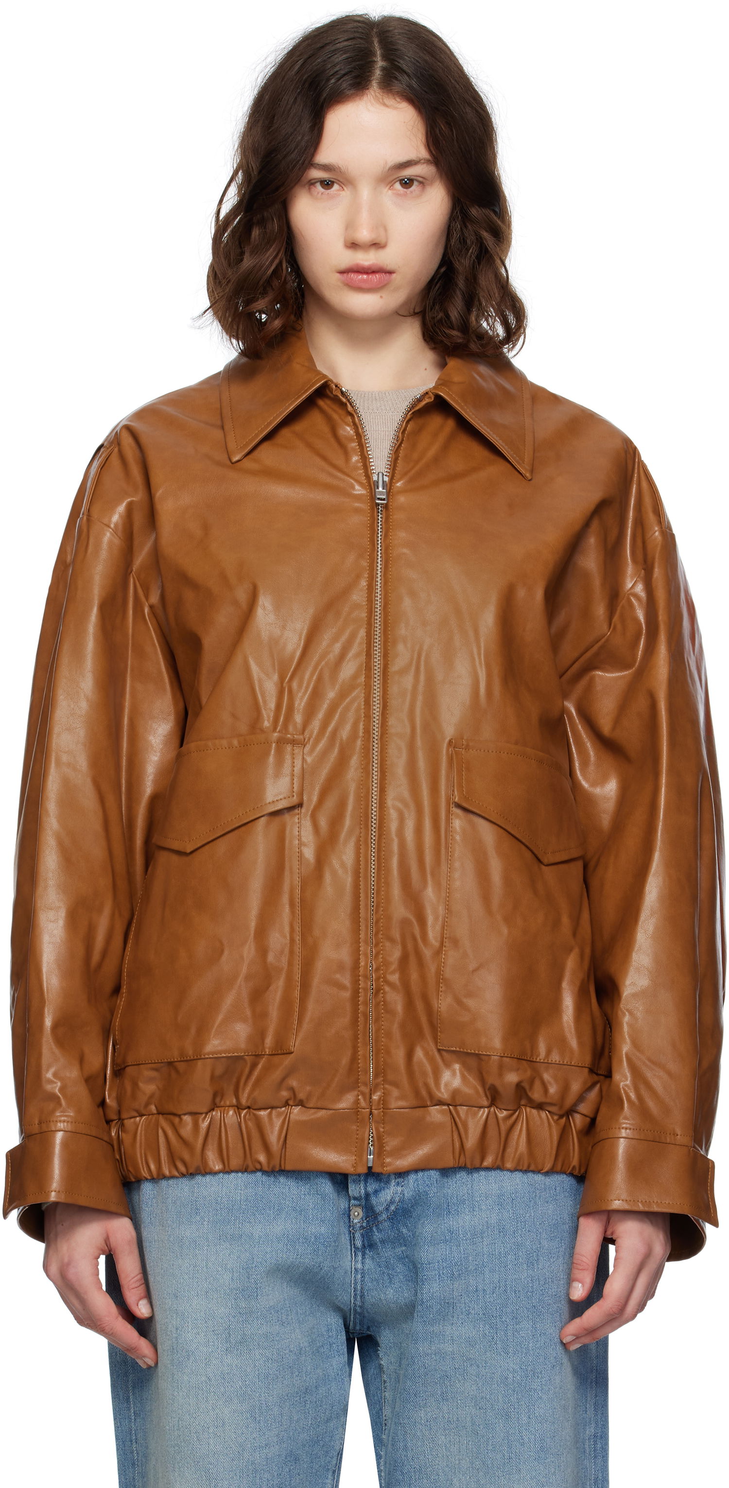 Bomber-takki Maison Margiela MM6 Maison Margiela Oversized Faux-Leather Bomber Jacket Ruskea | S52AM0325 M35465, 0