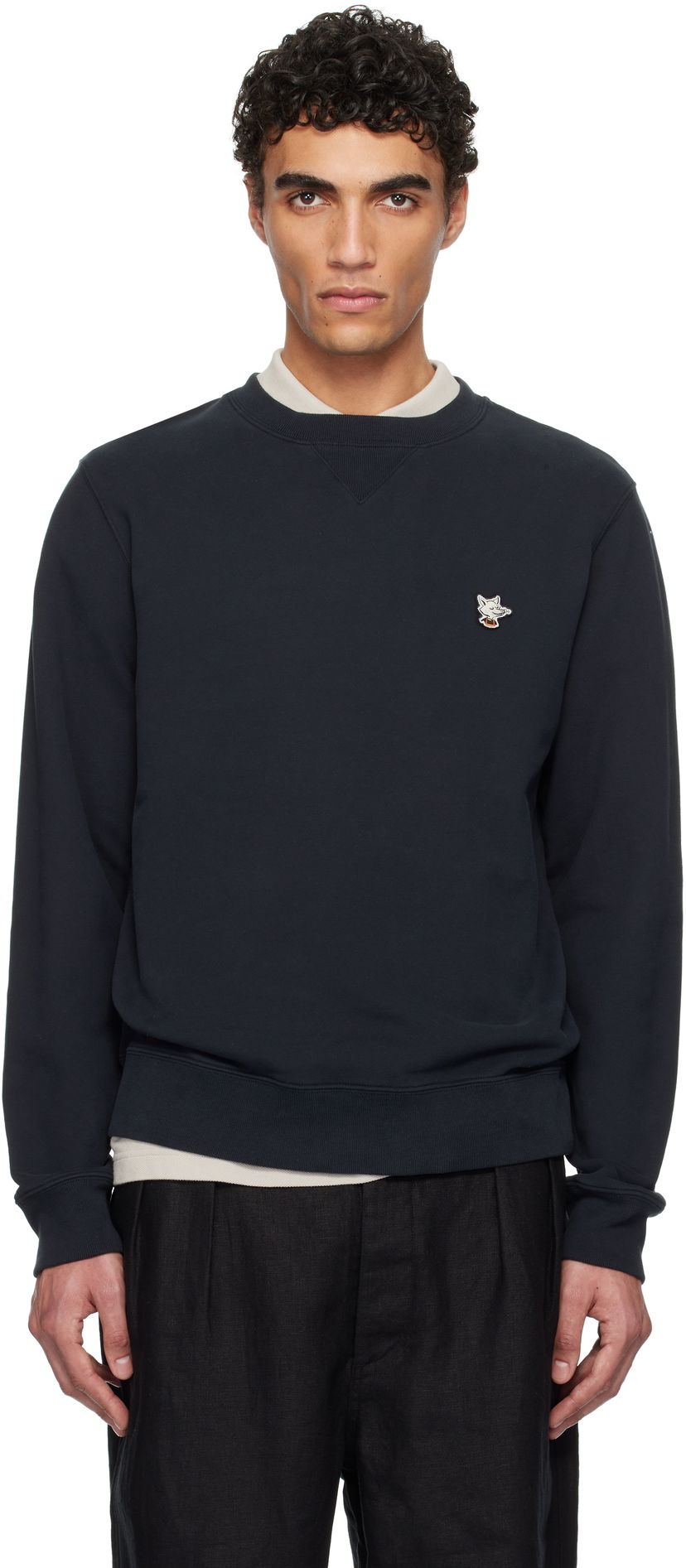 Villapaita MAISON KITSUNÉ Maison Kitsuné Barista Fox Patch Sweatshirt Tummansininen | OU00301KM0330