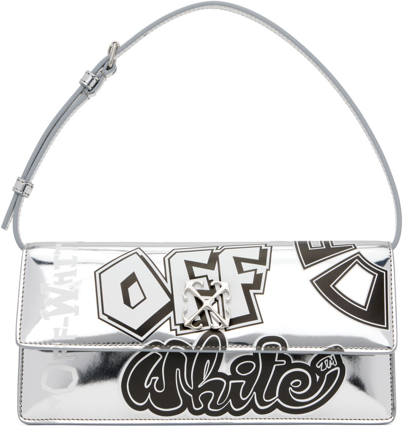 Käsilaukku Off-White Jitney 1.0 Printed Shoulder Bag Metallinen | OWNN172S25FAB0027210