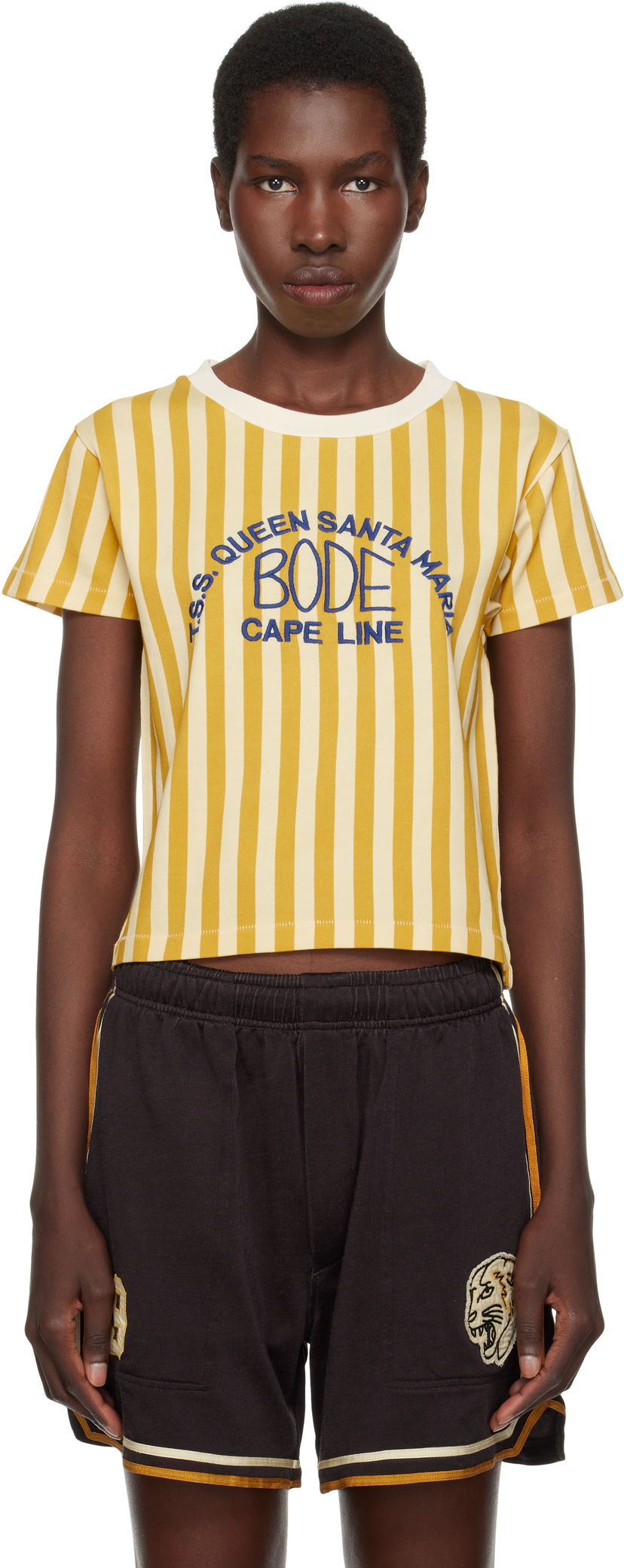 Crop top Bode Bode Striped Cropped T-Shirt Keltainen | WRS25CS023