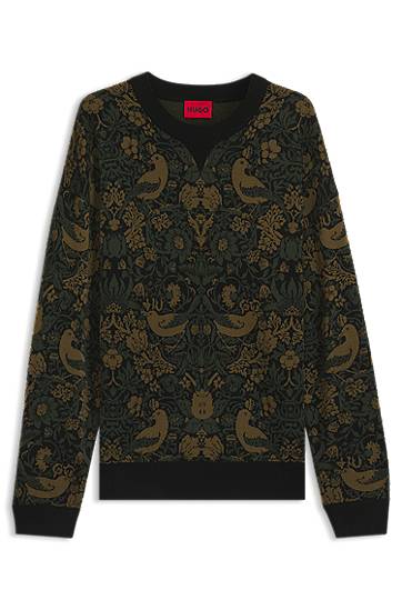 Villapaita BOSS Relaxed-Fit Tapestry Jacquard Sweater Vihreä | 50543788