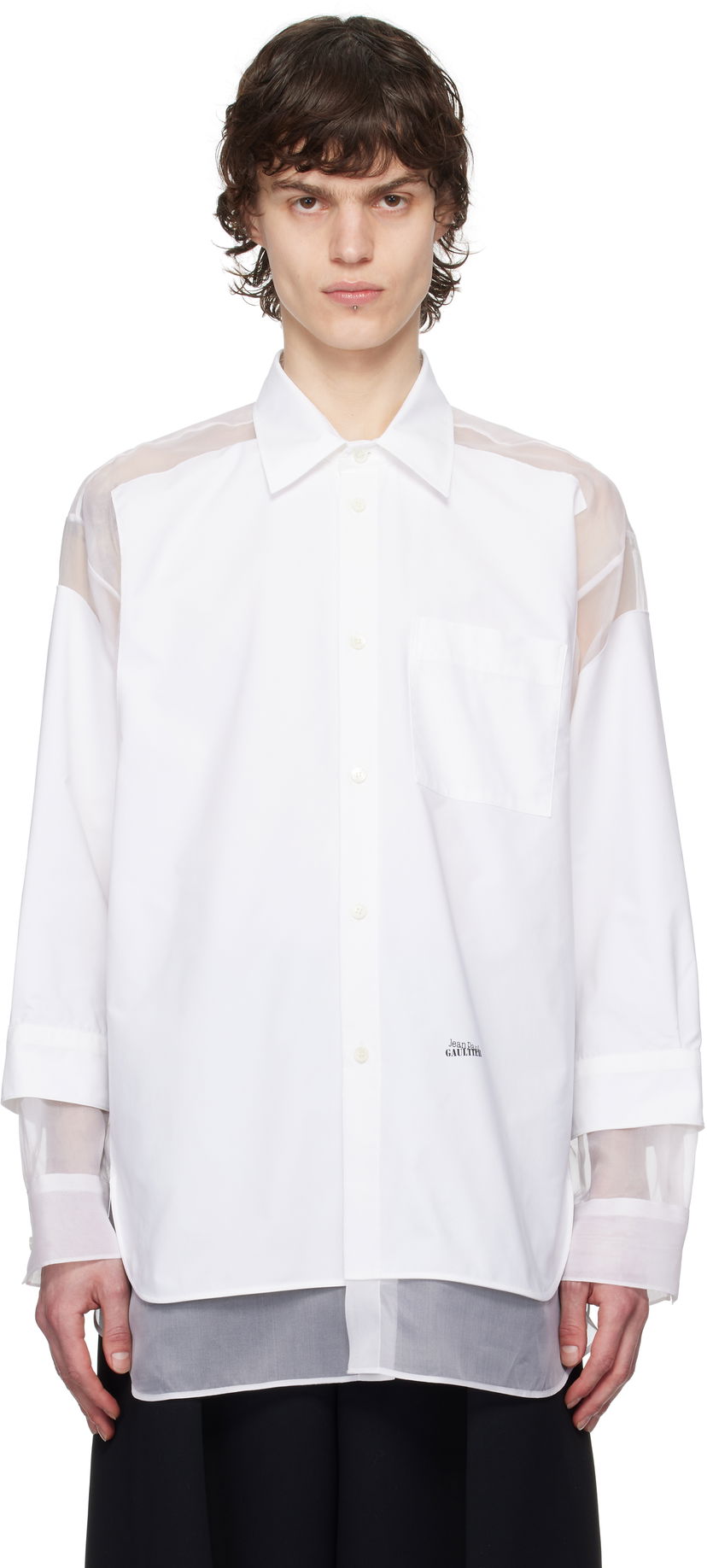 Paita Jean Paul Gaultier Jean Paul Gaultier 'The Petit Grand' Sheer Panel Shirt Valkoinen | 25/33-F-CH091I-C075-01